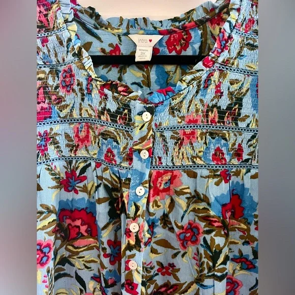 Intro. Blue and Red Floral Women's Top - Picture 3 of 7